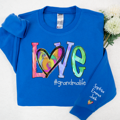 Love Grandmalife colorful heart  And Grandkids 2024 Sweatshirt