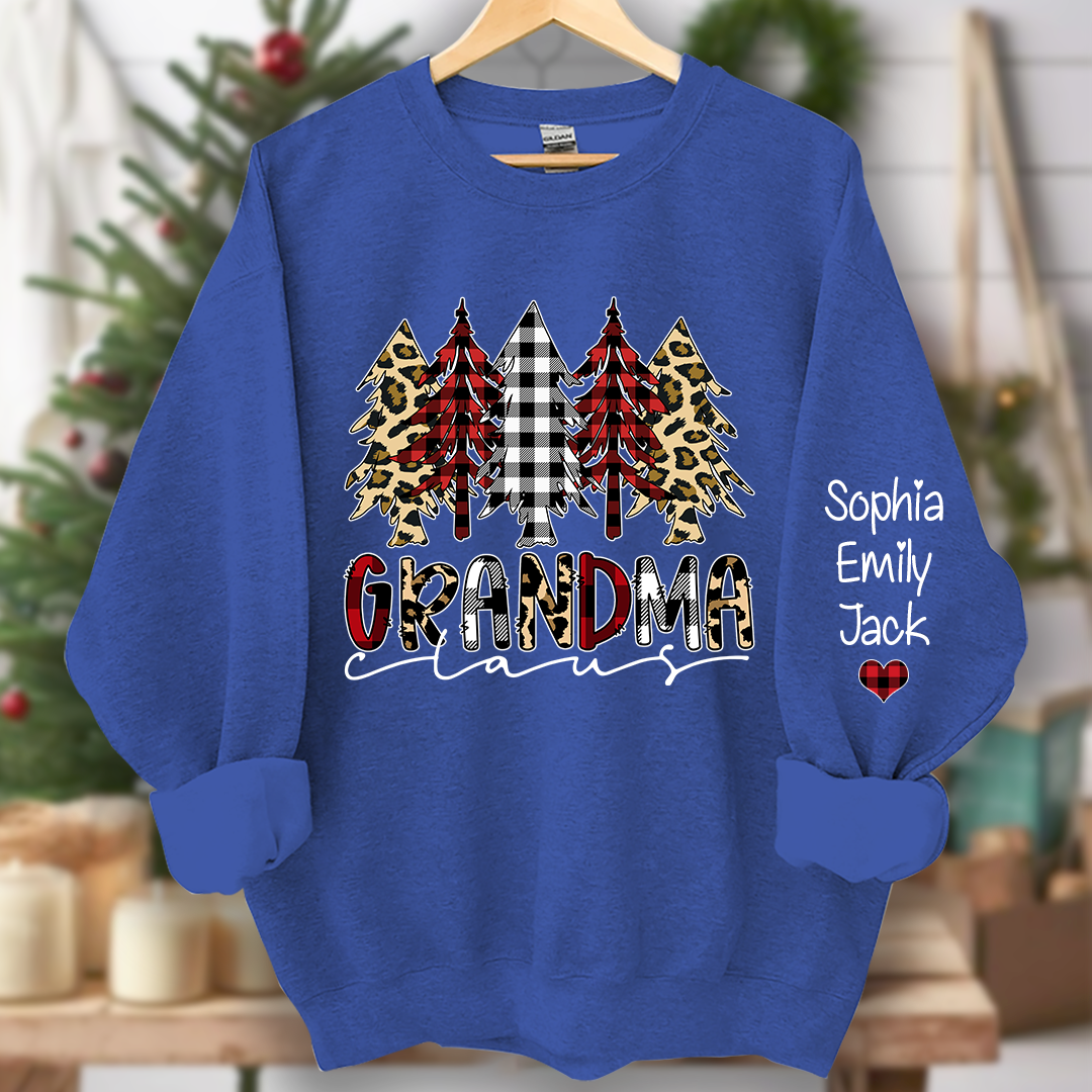 Personalized Christmas tree Grandma claus And Grandkids Sweatshirt