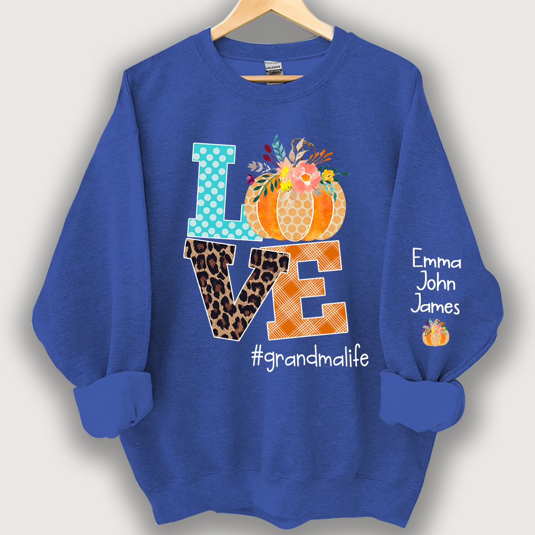 Love grandmalife Pumpkins Autumn And Grandkids Sweatshirt