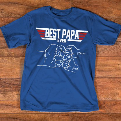 Best Papa Ever Shirt Personalized Kids Names, Custom Grandpa Fist Bump T Shirt for Dad Papa Grandfather, Fathers Day Family Gift
