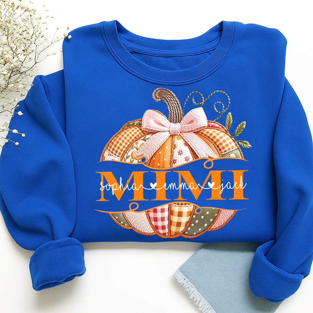 Mimi Pumpkin with Grandkids Name Design – Fall Gift for Grandma Sweatshirt