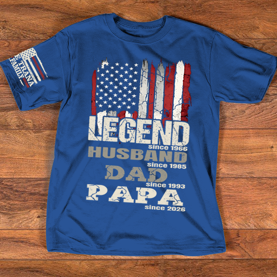 Personalized Patriotic T-Shirt for Dad, Husband, or Papa, Custom Family Shirt with American Flag, Perfect for Father's Day or Birthday