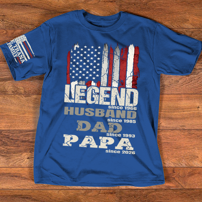 Personalized Patriotic T-Shirt for Dad, Husband, or Papa, Custom Family Shirt with American Flag, Perfect for Father's Day or Birthday