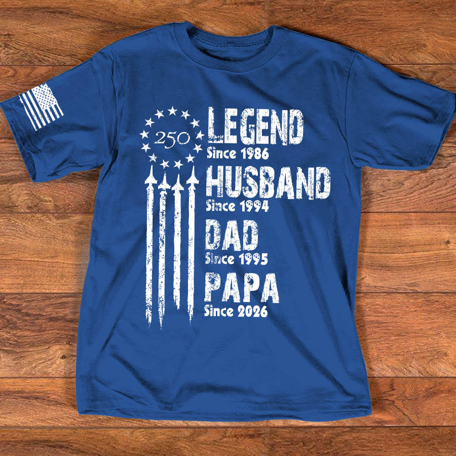 Personalized Papa Shirt, Legend Husband Dad Papa Since Year Shirt, Custom Family Nickname Tee, Patriotic USA Flag Fathers Day Birthday Gift for Men