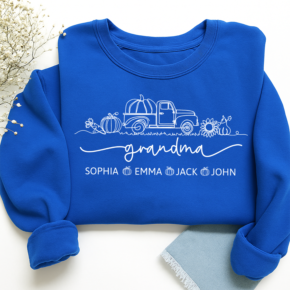 Grandma Truck Pumpkin And Grandkids Fall Sweatshirt