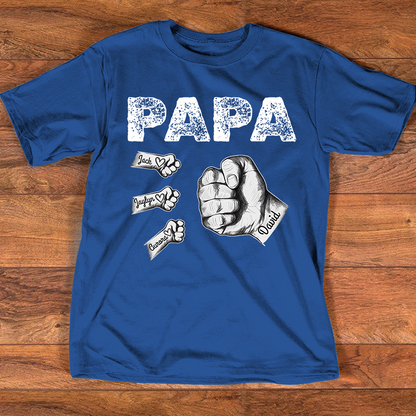 Personalized Papa Fist Bump Shirt with Kids Names, Custom Family Nickname T-Shirt for Dad Fathers Day Birthday 4th of July