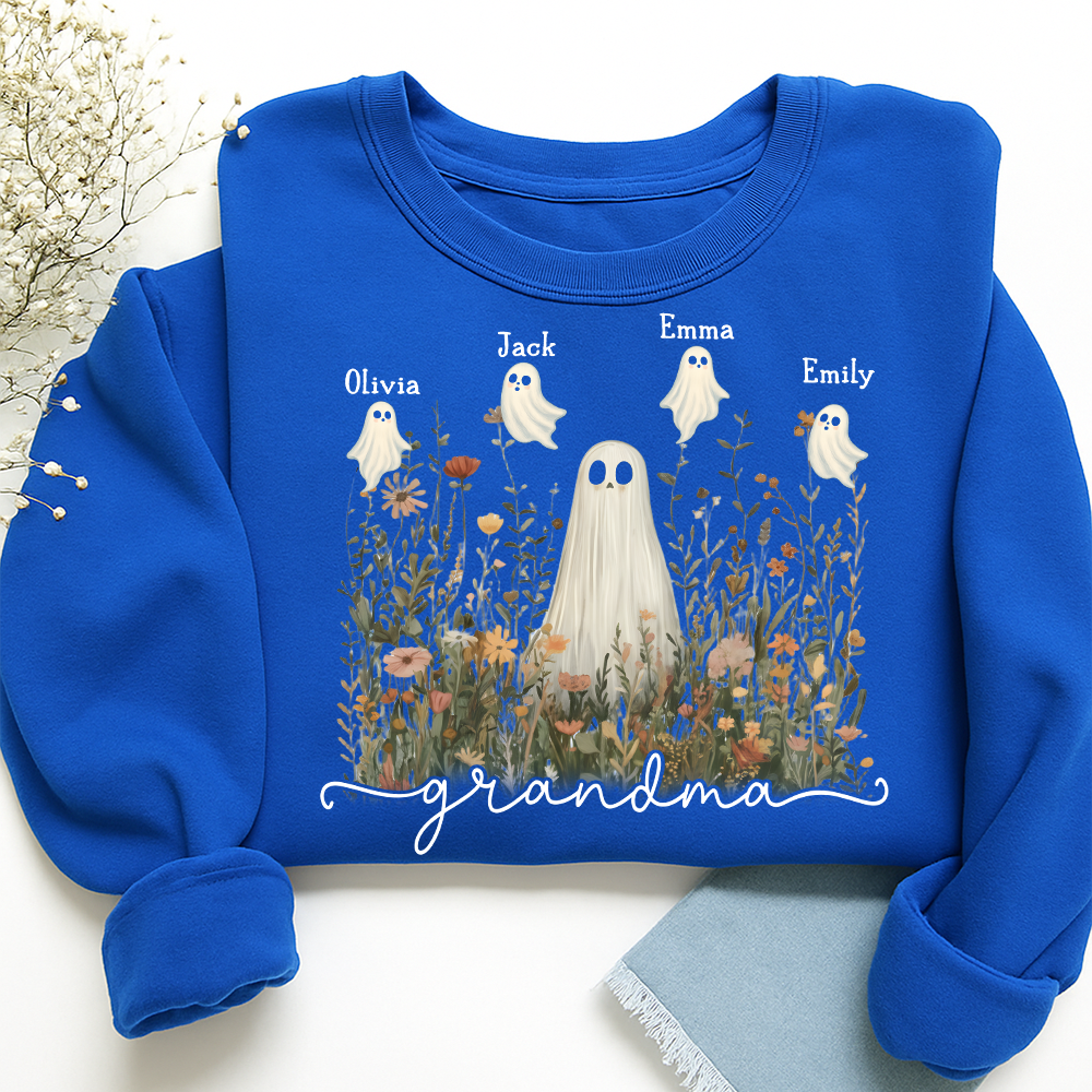 Grandma Cute Ghost in Wildflowers Halloween And Grandkids Sweatshirt