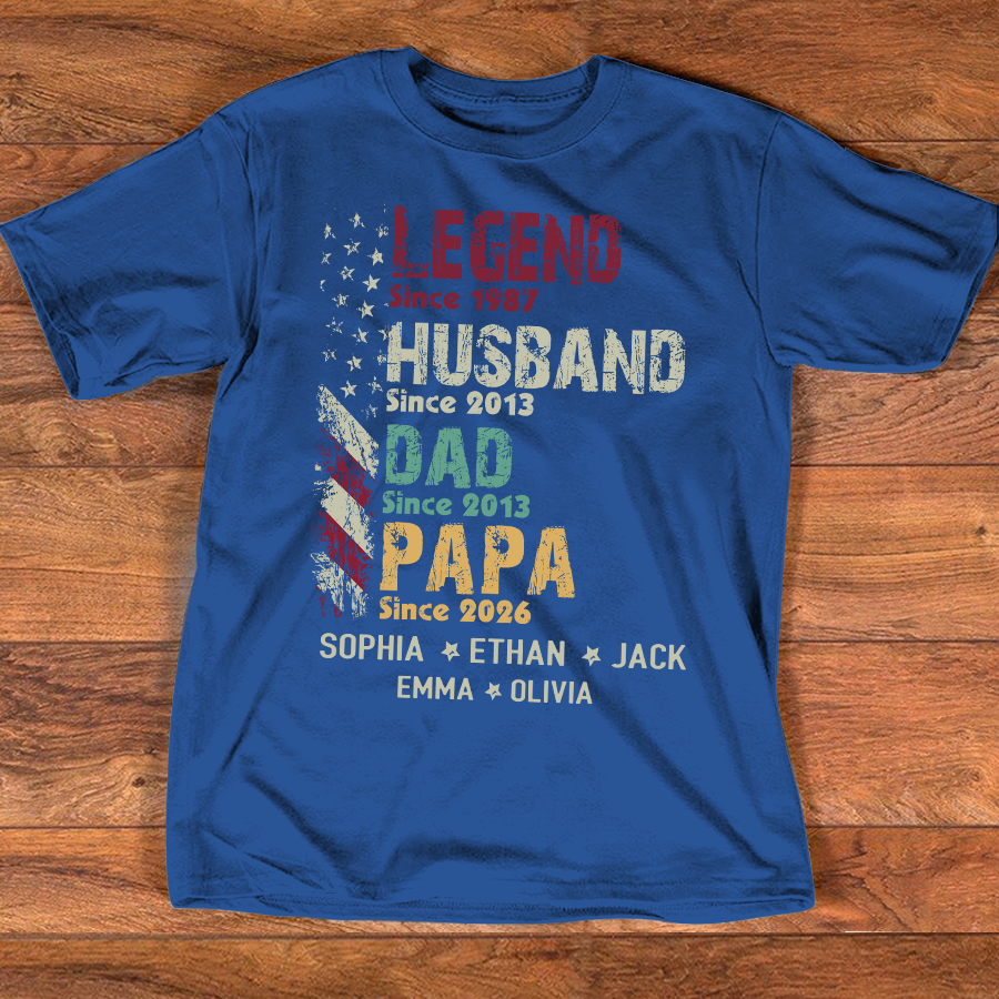 Personalized Papa Shirt with Kids Names, Legend Husband Dad Papa Since Shirt, Custom Grandpa Family T Shirt, Father's Day Gift for Papa