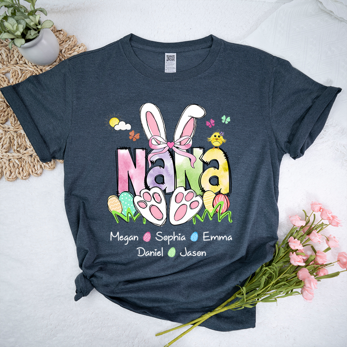 Custom Easter Grandma Shirt, Gift For Grandma, Grandma Easter Shirt With Grandkids Names T-Shirt