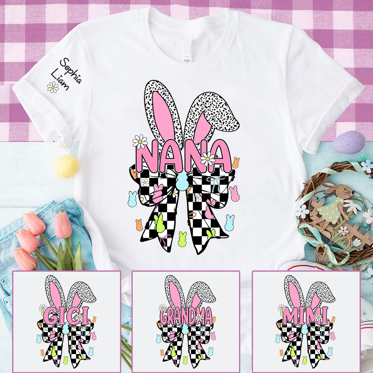 Nana Easter Bunny Shirt, Personalized Grandma T Shirt With Kids Names