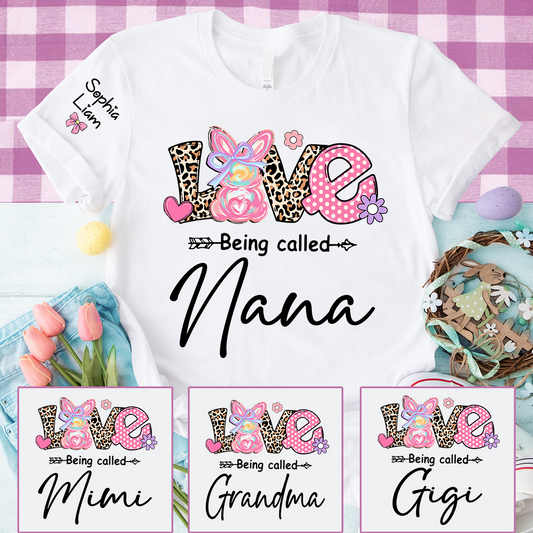 Love Being Called Nana Shirt, Cute Bunny Nana Graphic T Shirt With Leopard Print