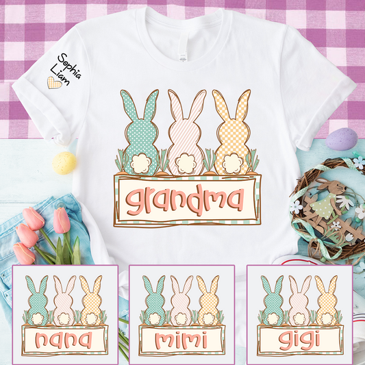 Grandma Bunny Shirt for Easter, Custom Grandma T Shirt with Children Names, Spring Bunny Family Design, Grandma Gift Idea