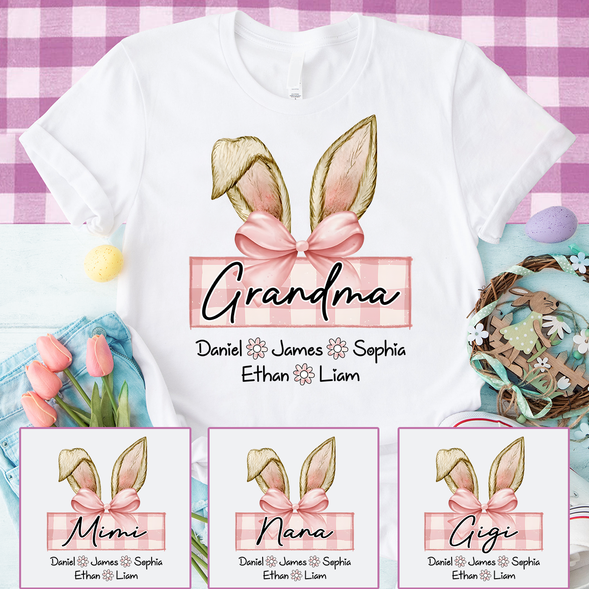 Custom Grandma Shirt For Easter, Bunny Grandma Shirt With Children Names