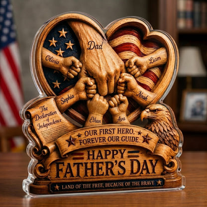 Personalized Father’s Day and America Anniversary Acrylic Plaque – Custom Dad & Child Hand Holding Keepsake