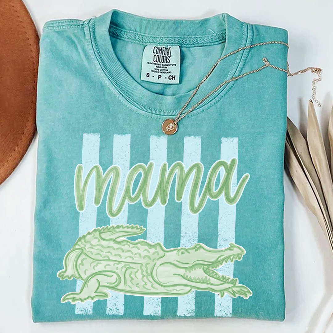 Comfort Colors® Personalized Mama Crocodile Shirt, Custom Mom Mom Life Shirt, Cute Alligator Mama Tee, Mother’s Day Birthday Gift for Mom, Family Name Shirt