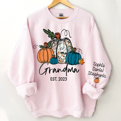 Fall Pumpkin Grandma Est Year And Kids CTH01 Sweatshirt