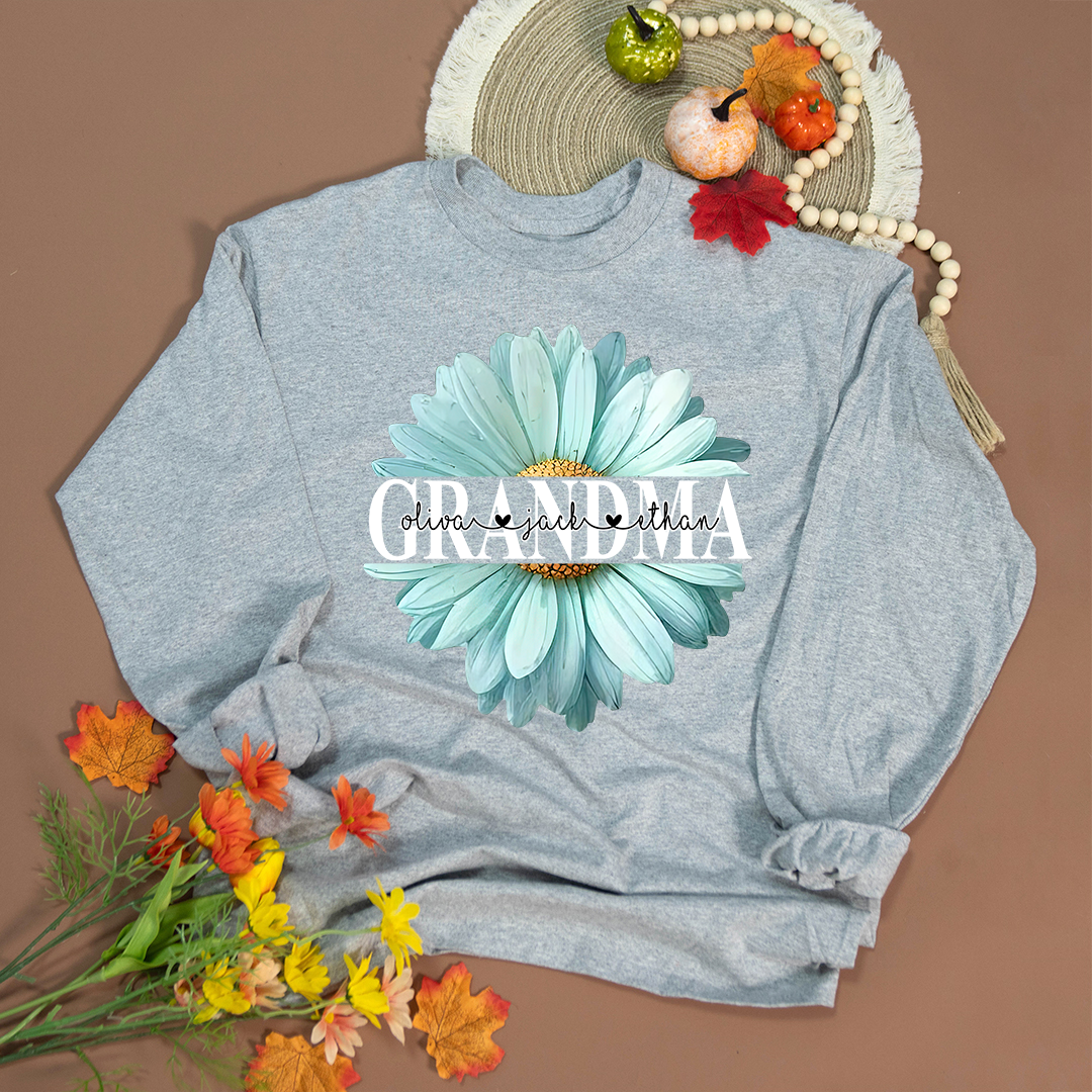 Grandma Flower Daisy Color And Grandkids Mother's Day Longsleeve