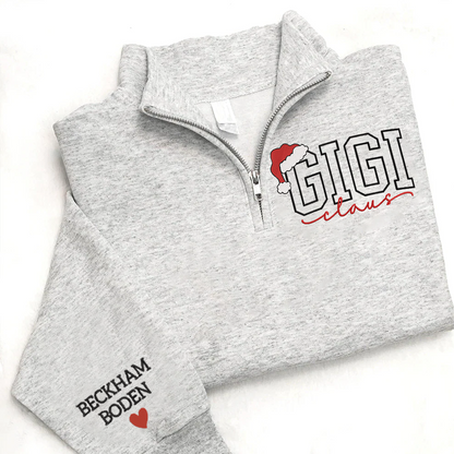 Custom Embroidered Gigi claus Sweatshirt And Grandkids Quarter Zip Sweater