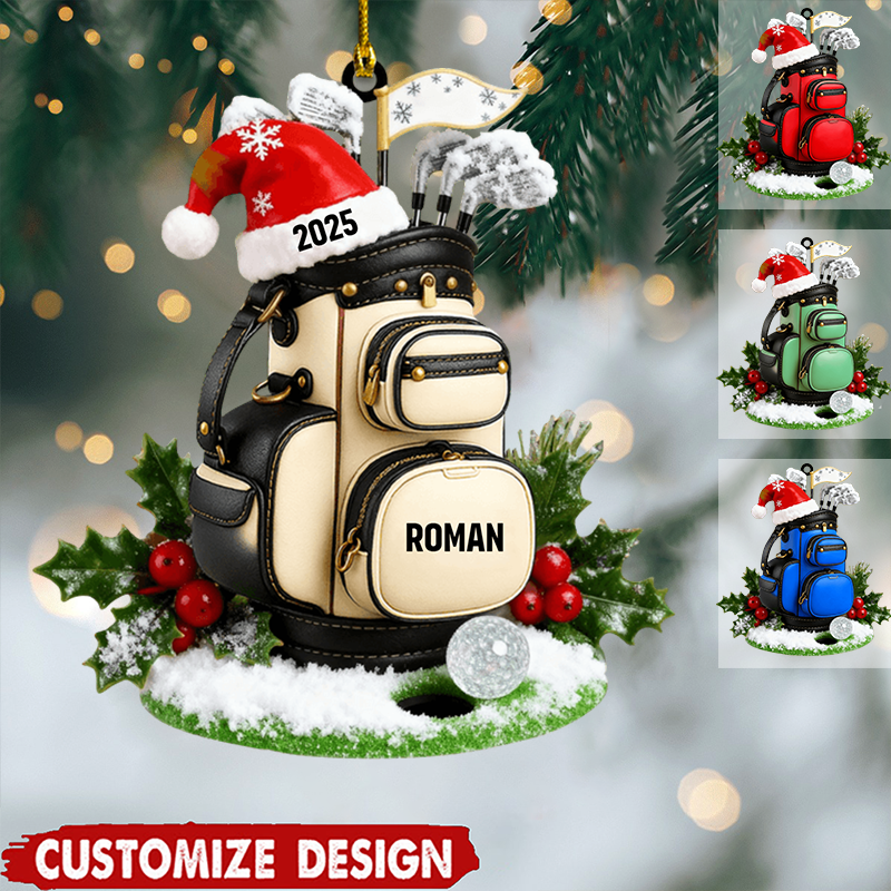 Personalized Golf Christmas Ornament 2025, Custom Golf Bag Acrylic Keepsake, Unique Holiday Gift For Golf Lovers Ornament