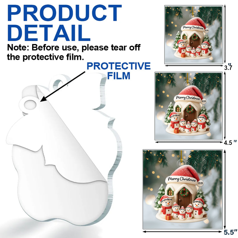Personalized Snowman Family Acrylic Ornament, Christmas Tree Decoration & Gift for Families Ornament