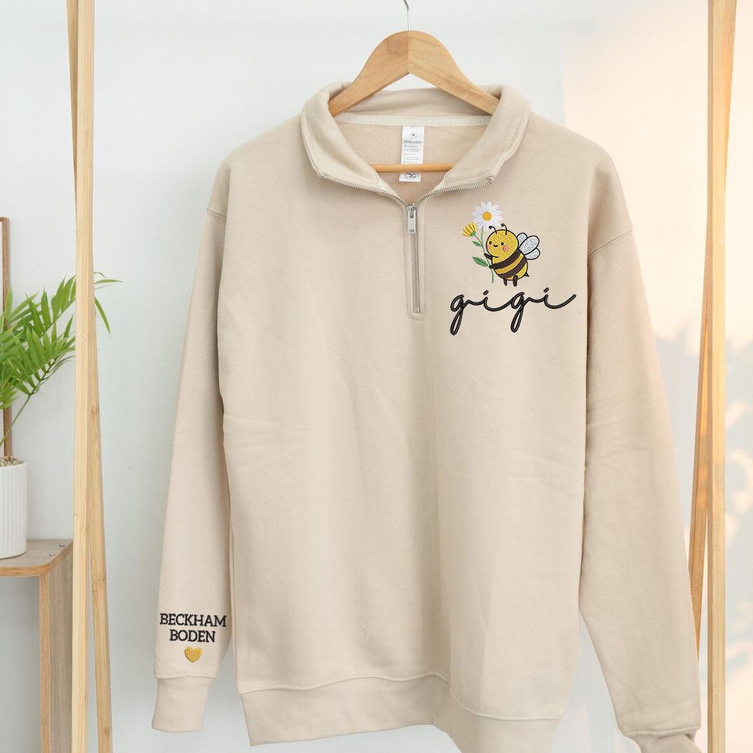 Embroidered Gigi bee flower Sweatshirt And Grandkids Quarter Zip Sweater