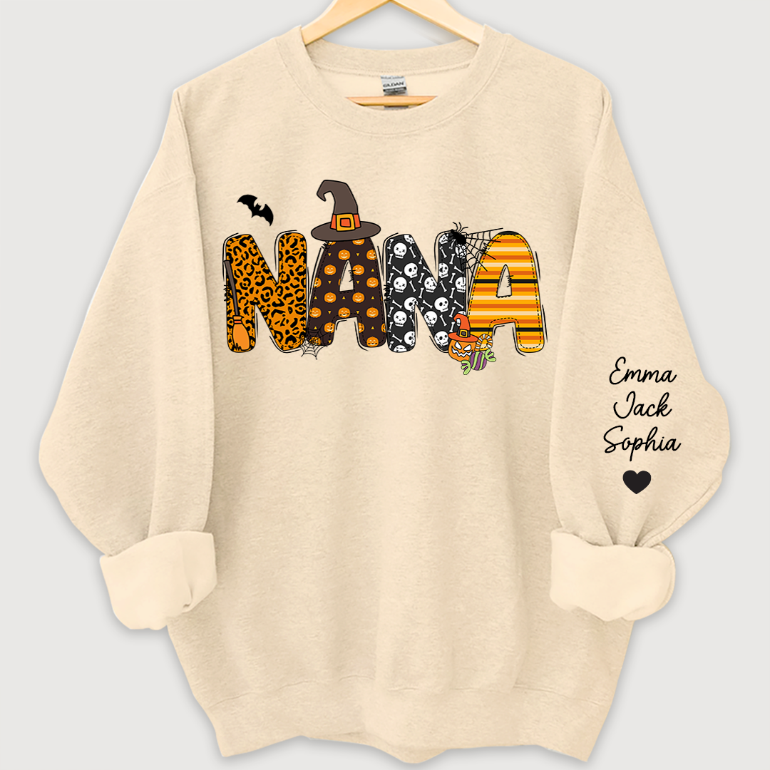 Personalized Halloween Nana Pumpkin Doodle Letters Design And Grandkids Sweatshirt