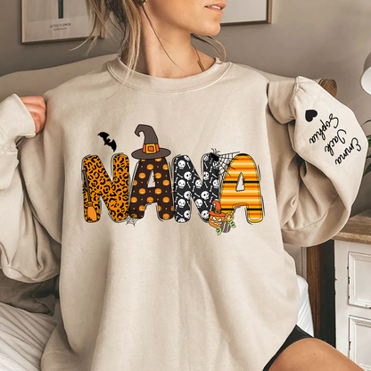 Personalized Halloween Nana Pumpkin Doodle Letters Design And Grandkids Sweatshirt