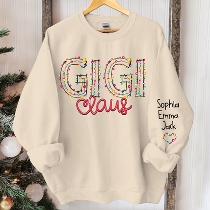 Personalized Gigi Claus Christmas lights And Grandkids Christmas Merry Sweatshirt