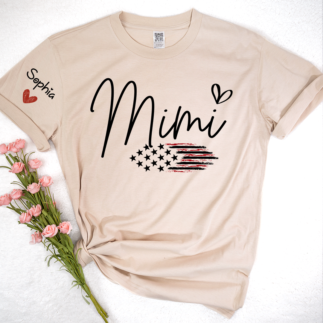 Personalized Mimi American Flag T-Shirt, Custom Design with Name, Patriotic Family Shirt for 4th of July, Gifts for Mother's Day, Birthday