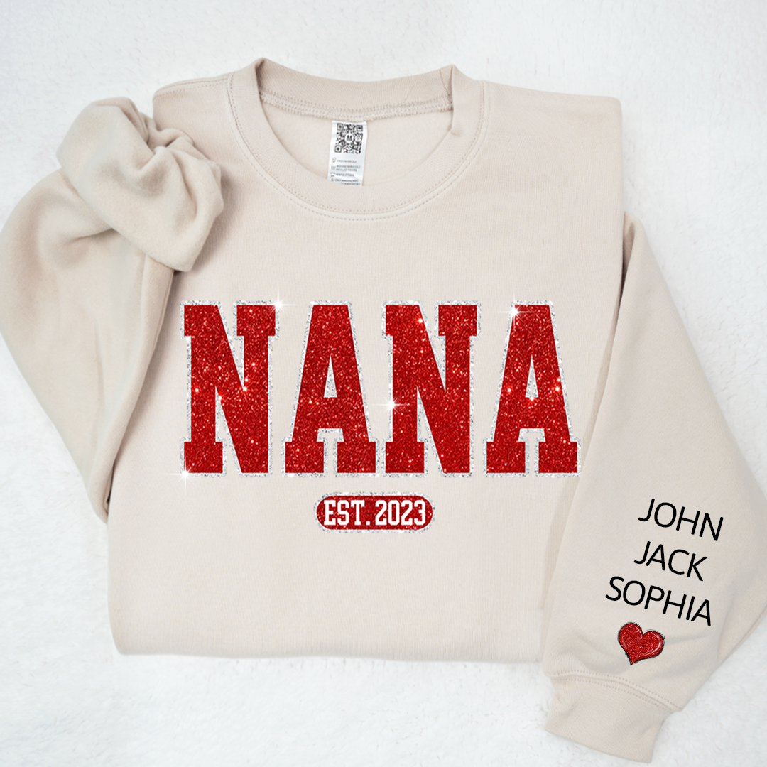 Glitter Custom Name Nana Mimi Grandma Est And Kids Sweatshirt