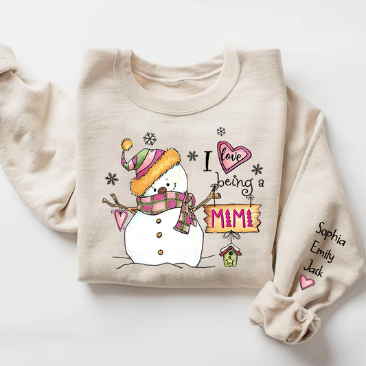 I love being Mimi Snowman Pink Christmas And Grandkids Sweatshirt