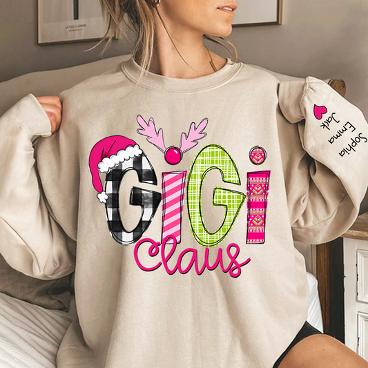 Custom Christmas Gigi Claus Pink And Grandkids Sweatshirt