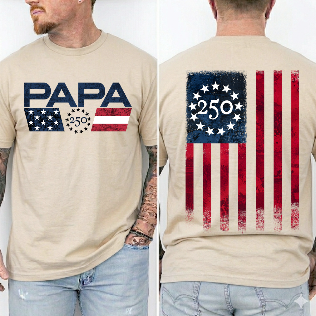 Papa 250 Years Patriotic Shirt, America 1776 2026 Celebration Shirt, American Flag Papa Shirt, Fathers Day Gift for Papa Grandpa Dad, Independence Day Family Shirt