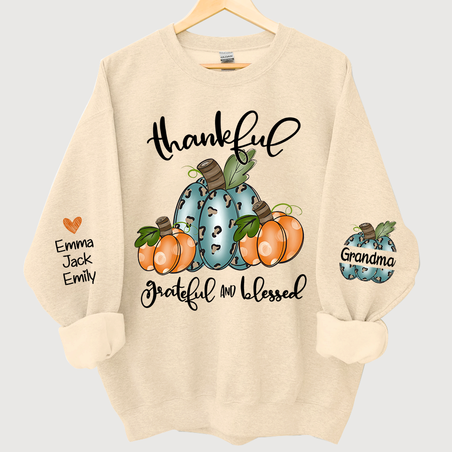Thankful Grateful And Blessed Grandma Pumpkin With Grandkids CL01 Sweatshirt