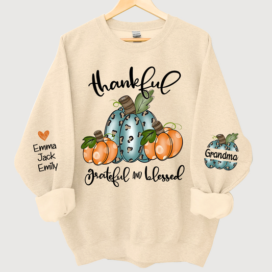 Thankful Grateful And Blessed Grandma Pumpkin With Grandkids CL01 Sweatshirt