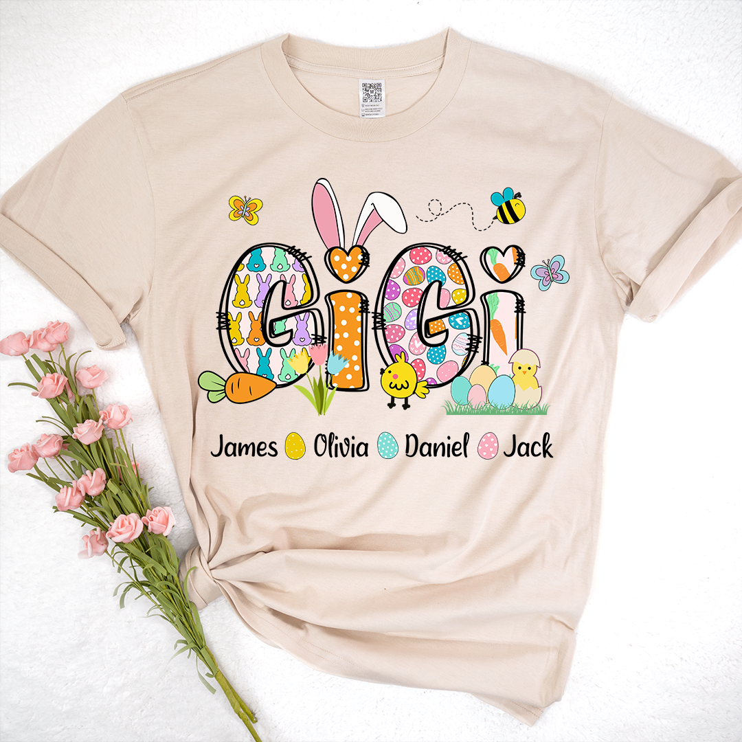 Personalized Gigi Easter Bunny Gift For Family, Custom Grandma And Grandkids T-Shirt