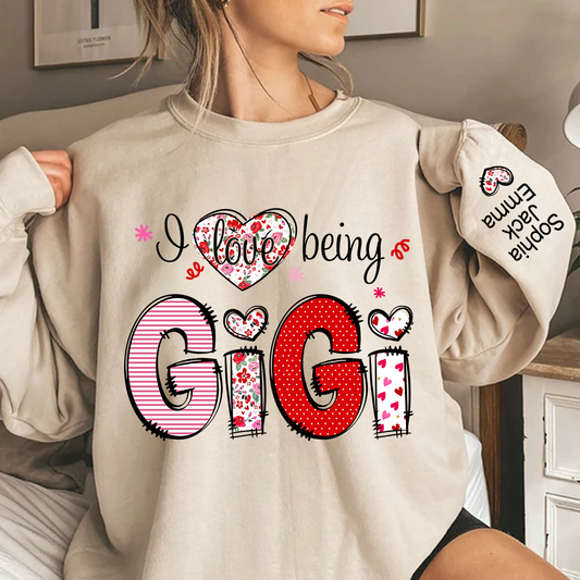 Personalized I Love Being Grandma And Kids Names On Sleeve Sweatshirt, Custom Grandma Sweatshirt, Custom Mother's Day Gift