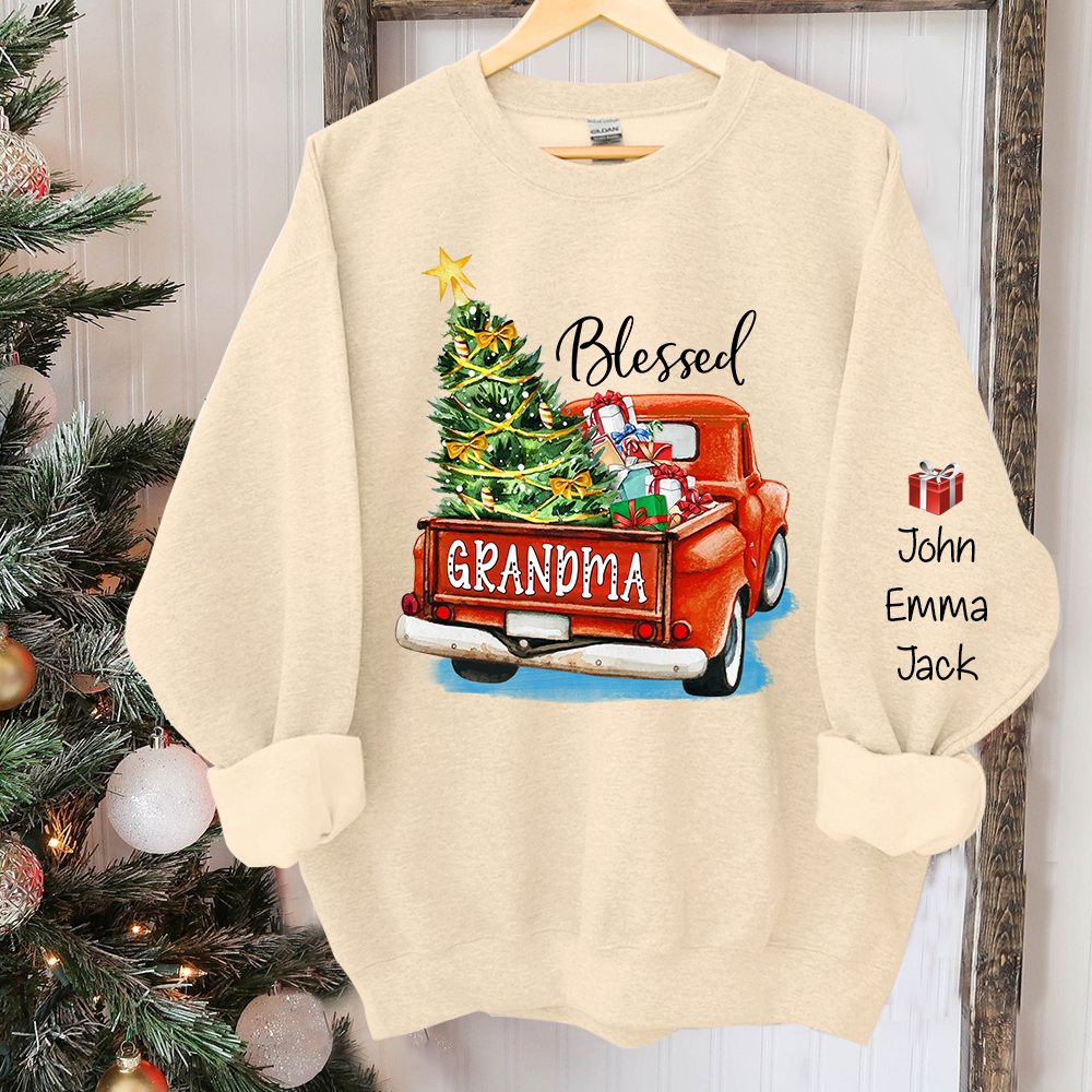 Blessed Grandma Christmas Tree Truck And Grandkids Sweatshirt