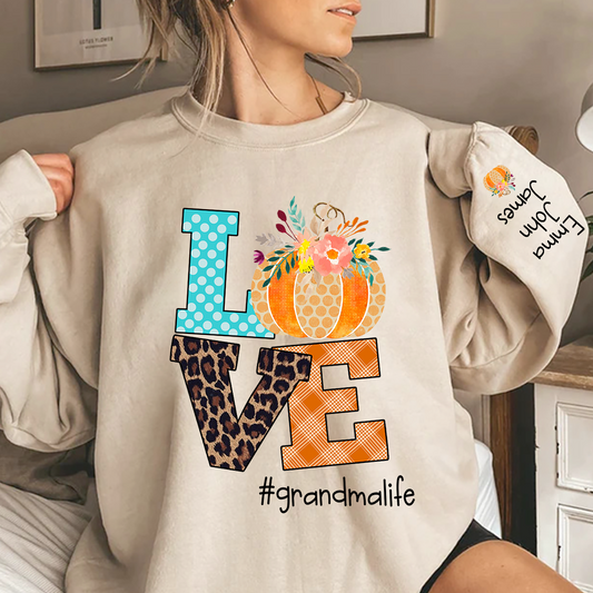 Love grandmalife Pumpkins Autumn And Grandkids Sweatshirt