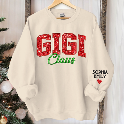 Glitter Embroidered Gigi Claus And GrandKids Christmas 2024 Sweatshirt