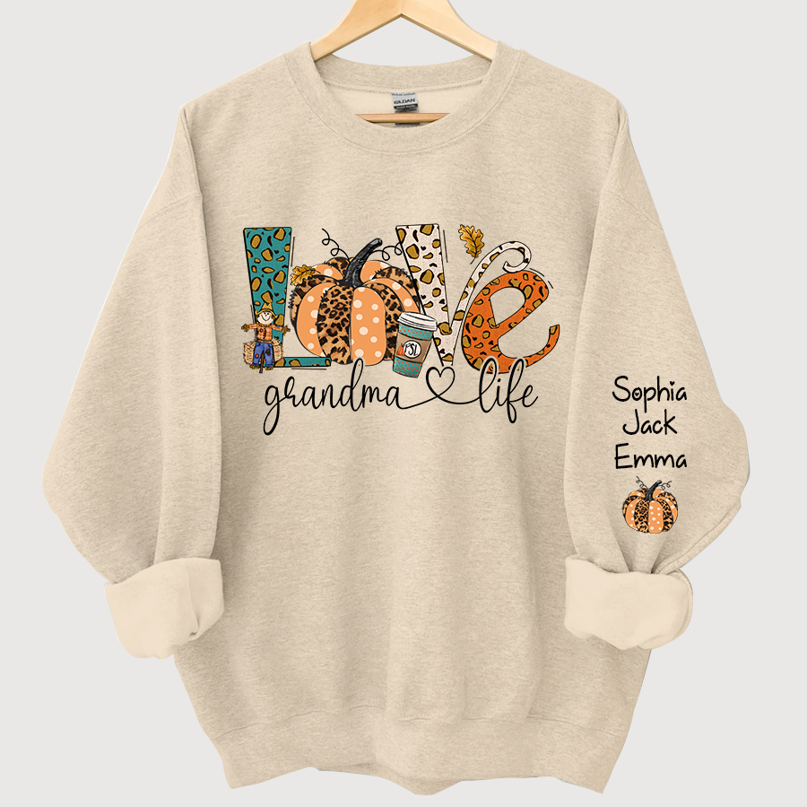 Love Grandmalife Leopard Pumpkin And Grandmkids Autumn Sweatshirt