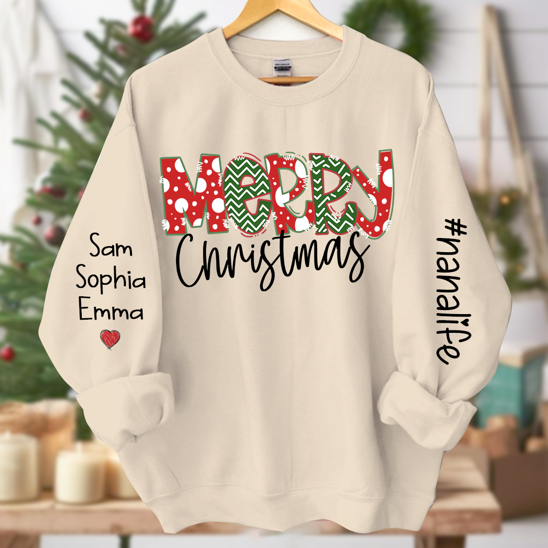 Merry Christmas Nanalife And Grandkids Names CL01 Sweatshirt