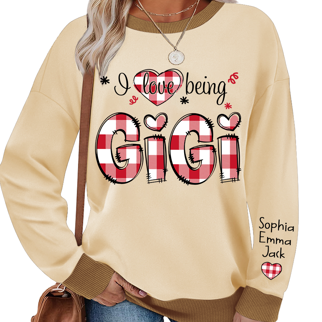 Custom 'I Love Being Gigi' Christmas & Valentine Gift for Grandmothers - Personalized Names - Cozy Holiday Shirt for Gigi Sweatshirt Mix
