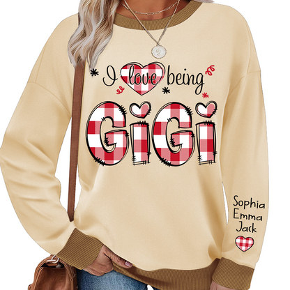 Custom 'I Love Being Gigi' Christmas & Valentine Gift for Grandmothers - Personalized Names - Cozy Holiday Shirt for Gigi Sweatshirt Mix
