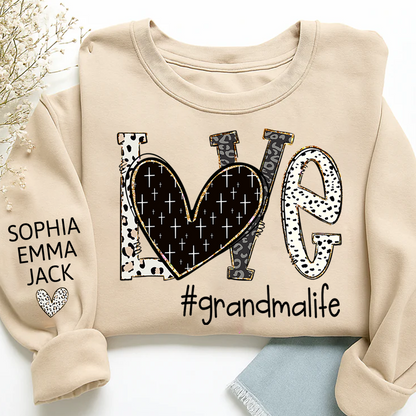 Personalized Love grandmalife Sweatshirt Bible Style Design & Custom Grandkids Names on Sleeve Sweatshirt