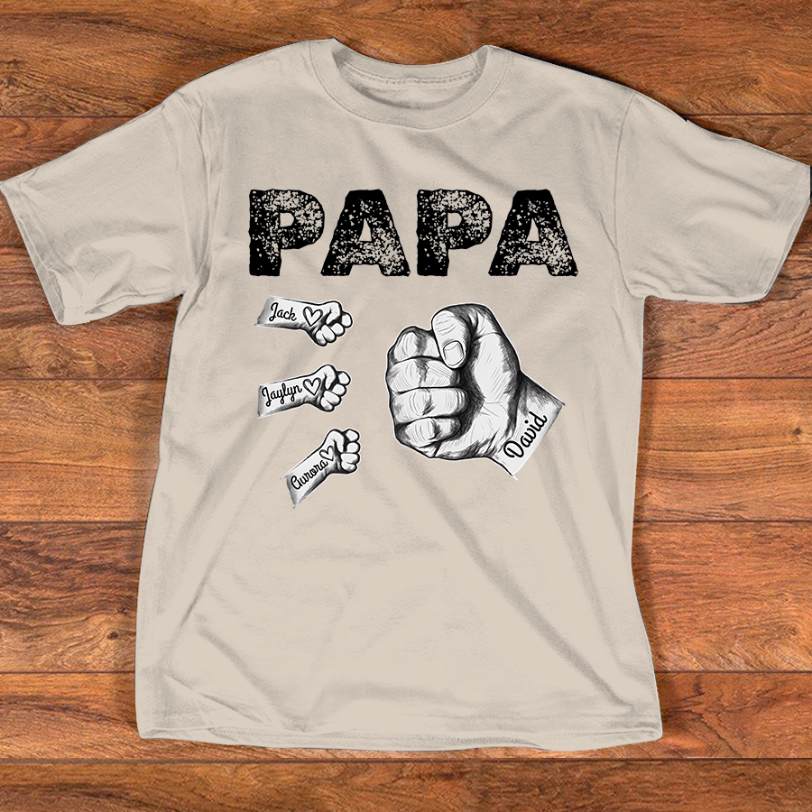 Personalized Papa Fist Bump Shirt with Kids Names, Custom Family Nickname T-Shirt for Dad Fathers Day Birthday 4th of July