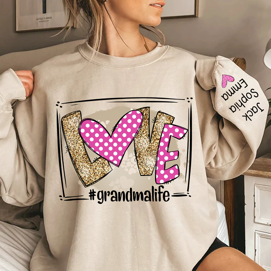 Love grandmalife pink giltter Sweatshirt with kids Valentine's Day Sweatshirt