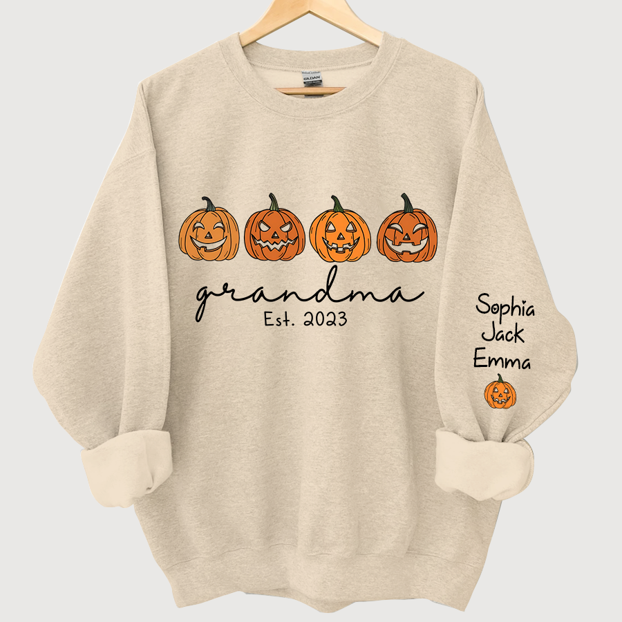 Grandma Est Pumpkin Face And Grandkids Autumn CL01 Sweatshirt