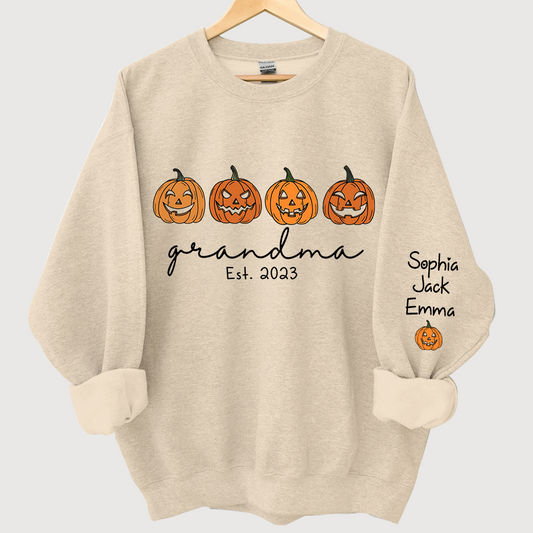 Grandma Est Pumpkin Face And Grandkids Autumn CL01 Sweatshirt