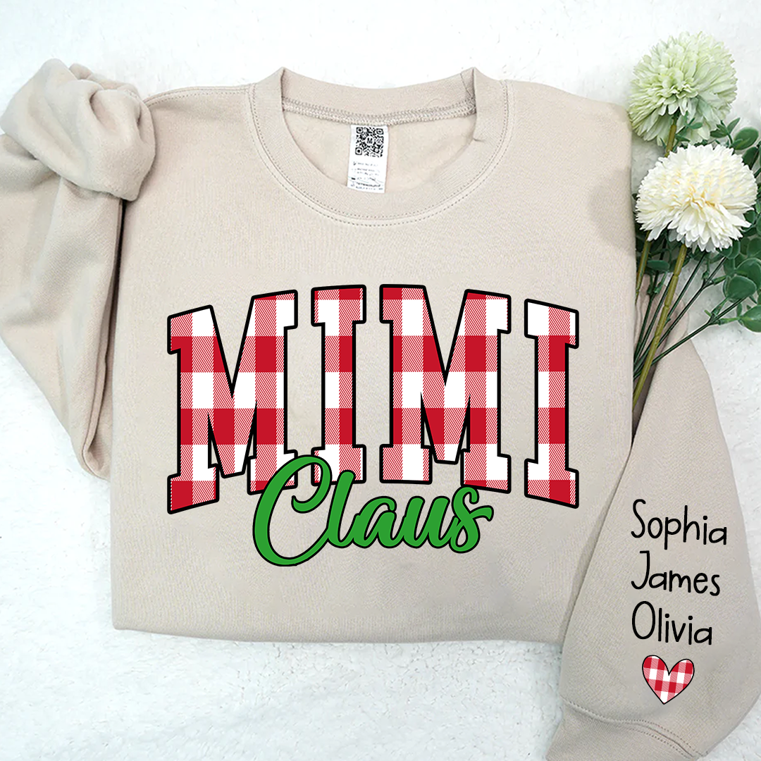 Mimi claus Buffalo Plaid And GrandKids Names Christmas 2024 Sweatshirt